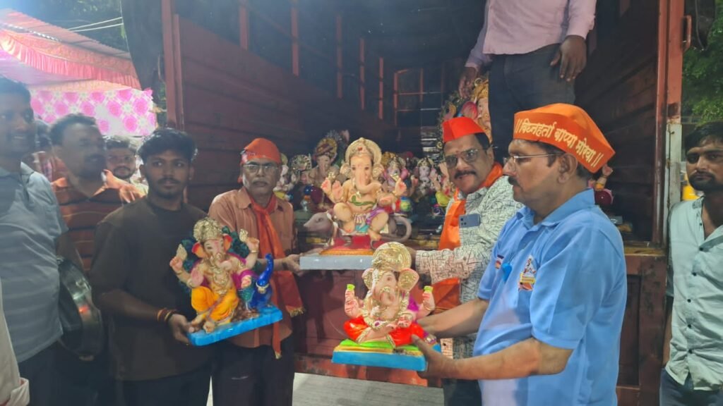 गणेश मूर्ती विसर्जन घाटावर स्वयंस्फूर्तीने सामाजिक संस्थांचे काम