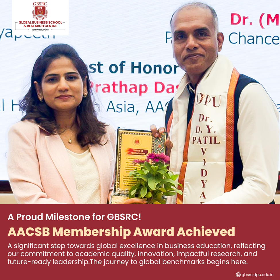 ग्लोबल बिझनेस स्कूल अँड रिसर्च सेंटरला एएसीएसबी (AACSB) सदस्यत्व प्रमाणपत्र प्रदान