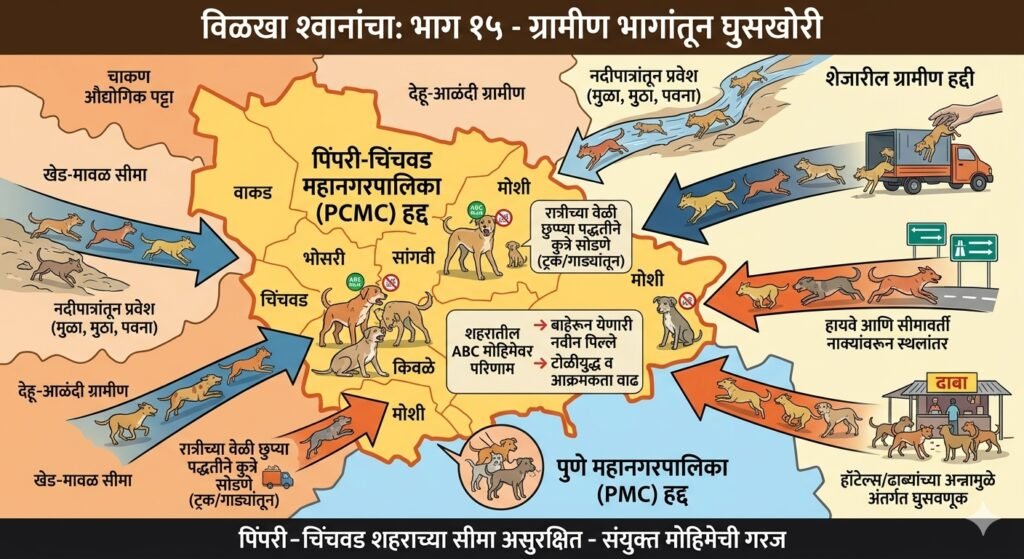 विळखा श्वानांचा – पिंपरी चिंचवड शहरातील मोकाट कुत्र्यांची समस्या – भाग १५: ग्रामीण भागांतून घुसखोरी – PMC आणि शेजारील हद्दीतून श्वानांचे स्थलांतर