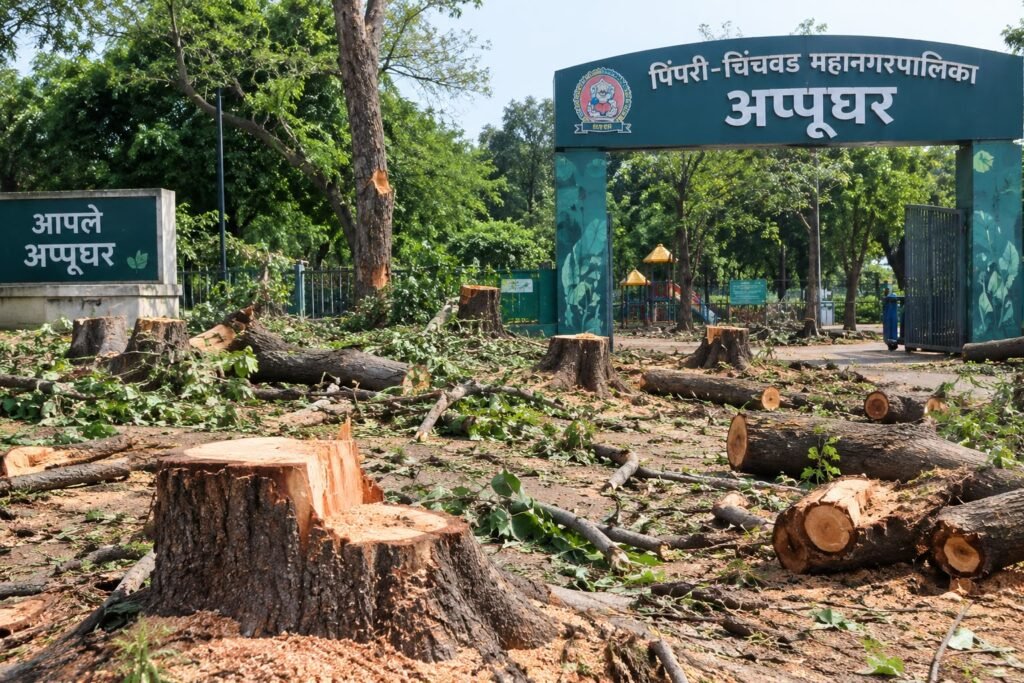 निगडीतील अप्पूघर येथे ४९ झाडांची बेकायदेशीर कत्तल – ठेकेदारावर FIR आणि संबंधित अधिकाऱ्यांवर कारवाईची आम आदमी पार्टीची मागणी